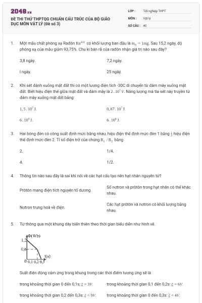 ĐỀ THI THỬ THPTQG CHUẨN CẤU TRÚC CỦA BỘ GIÁO DỤC MÔN VẬT LÝ (Đề số 3)