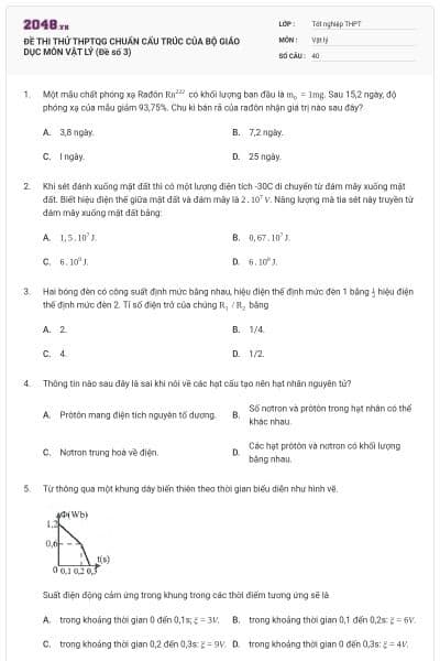 ĐỀ THI THỬ THPTQG CHUẨN CẤU TRÚC CỦA BỘ GIÁO DỤC MÔN VẬT LÝ (Đề số 3)