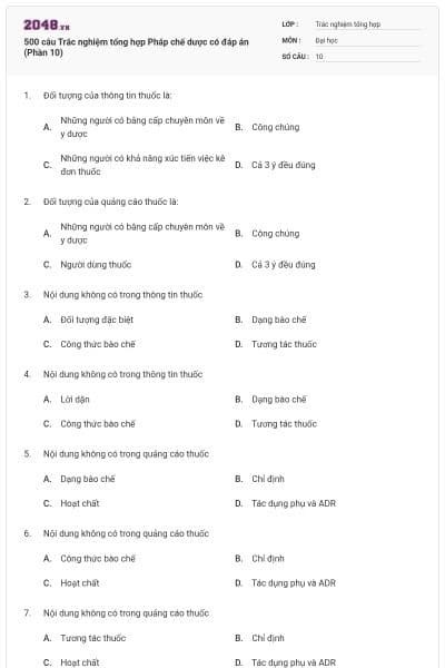 500 câu Trắc nghiệm tổng hợp Pháp chế dược có đáp án (Phần 10)