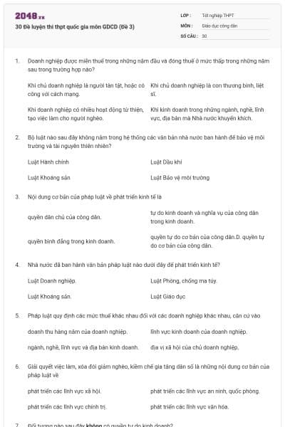 30 Đề luyện thi thpt quốc gia môn GDCD (Đề 3)