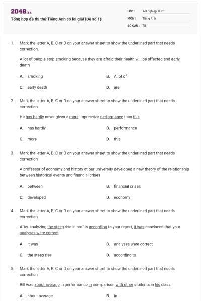 Tổng hợp đề thi thử Tiếng Anh có lời giải (Đề số 1)