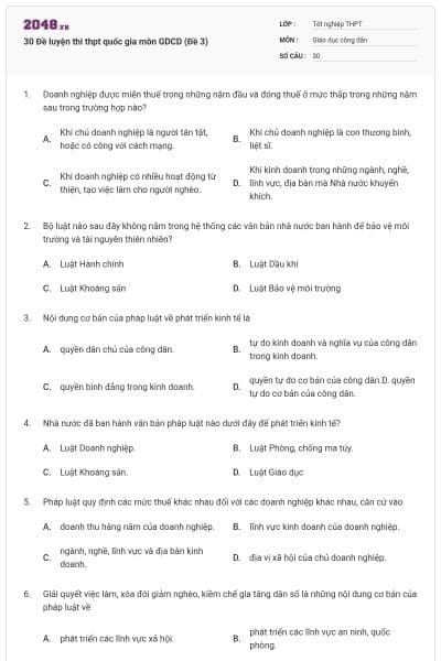 30 Đề luyện thi thpt quốc gia môn GDCD (Đề 3)