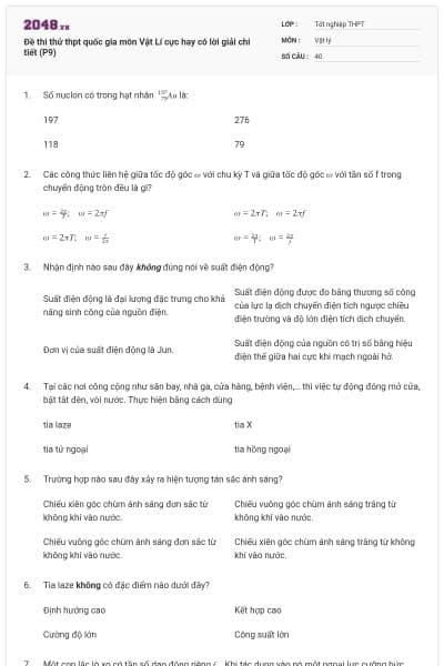 Đề thi thử thpt quốc gia môn Vật Lí cực hay có lời giải chi tiết (P9)