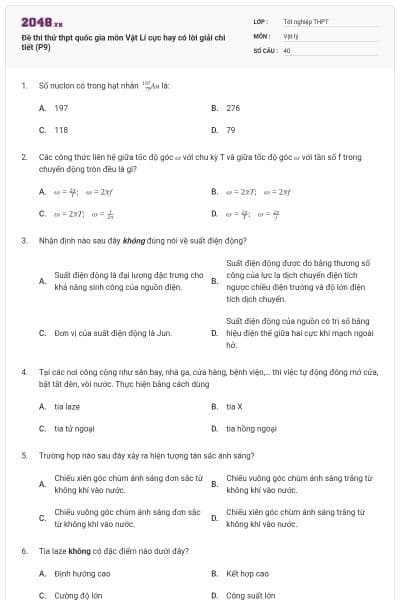 Đề thi thử thpt quốc gia môn Vật Lí cực hay có lời giải chi tiết (P9)