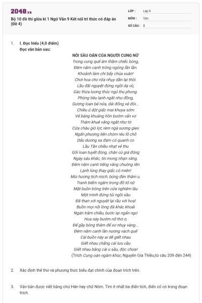 Bộ 10 đề thi giữa kì 1 Ngữ Văn 9 Kết nối tri thức có đáp án (Đề 4)