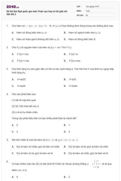 Đề thi thử thpt quốc gia môn Toán cực hay có lời giải chi tiết-Đề 2