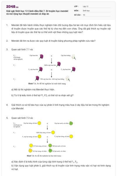 Giải sgk Sinh học 12 Cánh diều Bài 7. Di truyền học mendel và mở rộng học thuyết mendel có đáp án