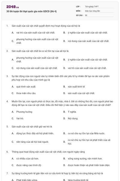 30 Đề luyện thi thpt quốc gia môn GDCD (Đề 4)