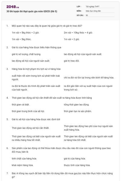 30 Đề luyện thi thpt quốc gia môn GDCD (Đề 5)