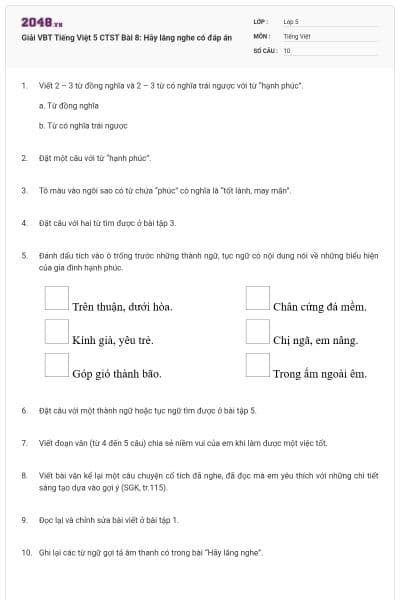 Giải VBT Tiếng Việt 5 CTST Bài 8: Hãy lắng nghe có đáp án