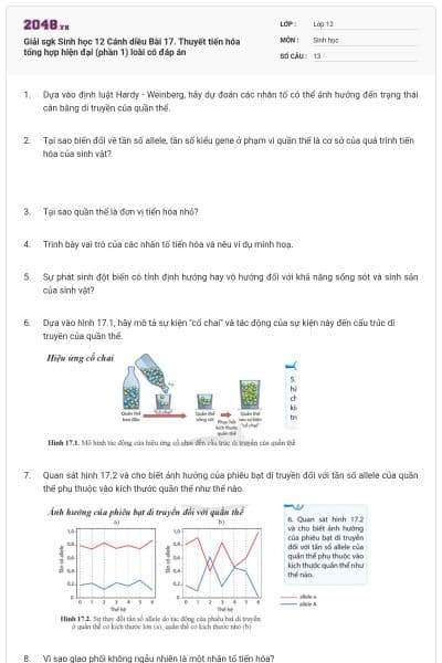 Giải sgk Sinh học 12 Cánh diều Bài 17. Thuyết tiến hóa tổng hợp hiện đại (phần 1) loài có đáp án