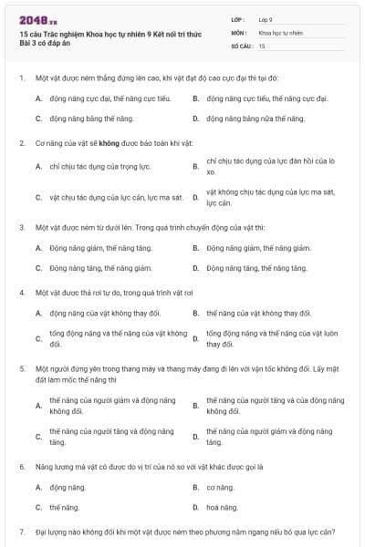15 câu Trắc nghiệm Khoa học tự nhiên 9 Kết nối tri thức Bài 3 có đáp án