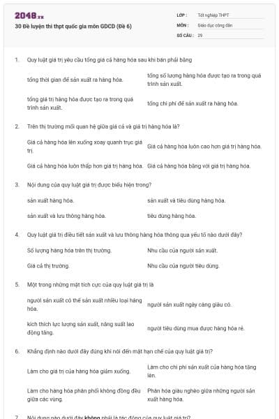 30 Đề luyện thi thpt quốc gia môn GDCD (Đề 6)