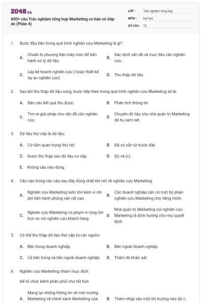 600+ câu Trắc nghiệm tổng hợp Marketing cơ bản có đáp án (Phần 4)