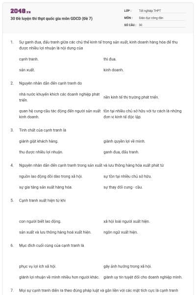 30 Đề luyện thi thpt quốc gia môn GDCD (Đề 7)