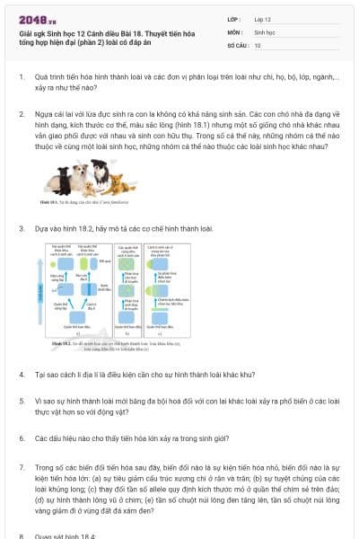 Giải sgk Sinh học 12 Cánh diều Bài 18. Thuyết tiến hóa tổng hợp hiện đại (phần 2) loài có đáp án