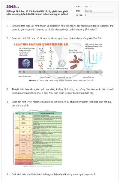 Giải sgk Sinh học 12 Cánh diều Bài 19. Sự phát sinh, phát triển sự sống trên trái đất và hình thành loài người loài có đáp án