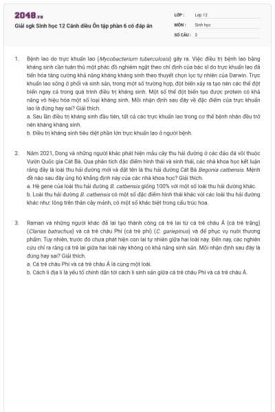 Giải sgk Sinh học 12 Cánh diều Ôn tập phần 6 có đáp án