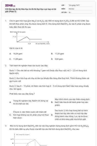 220 Bài tập đồ thị Hóa Học từ đề thi Đại Học cực hay có lời giải (Phần 5)