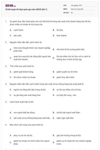 30 Đề luyện thi thpt quốc gia môn GDCD (Đề 7)