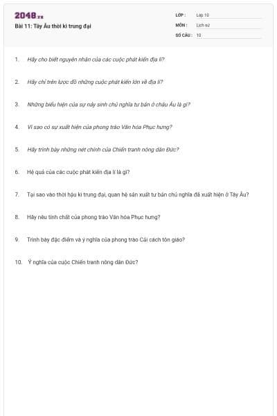 Bài 11: Tây Âu thời kì trung đại