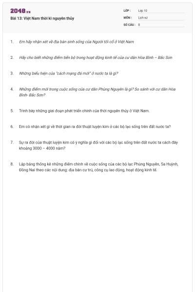 Bài 13: Việt Nam thời kì nguyên thủy