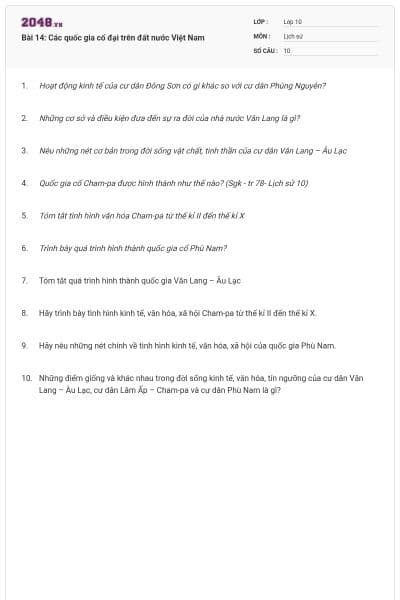 Bài 14: Các quốc gia cổ đại trên đất nước Việt Nam