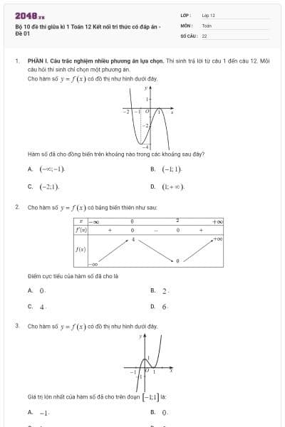 Bộ 10 đề thi giữa kì 1 Toán 12 Kết nối tri thức có đáp án - Đề 01