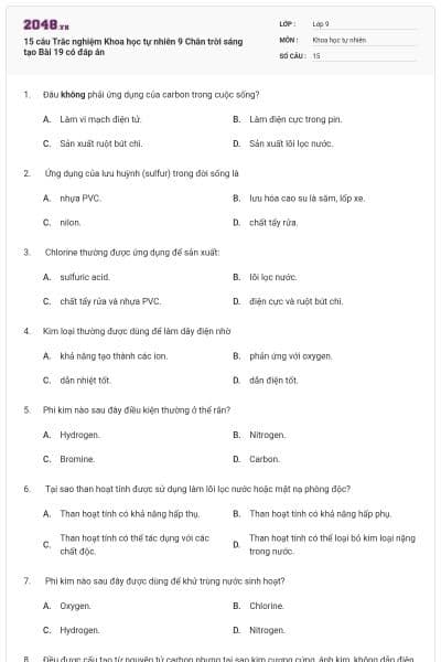 15 câu Trắc nghiệm Khoa học tự nhiên 9 Chân trời sáng tạo Bài 19 có đáp án
