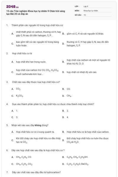 15 câu Trắc nghiệm Khoa học tự nhiên 9 Chân trời sáng tạo Bài 20 có đáp án