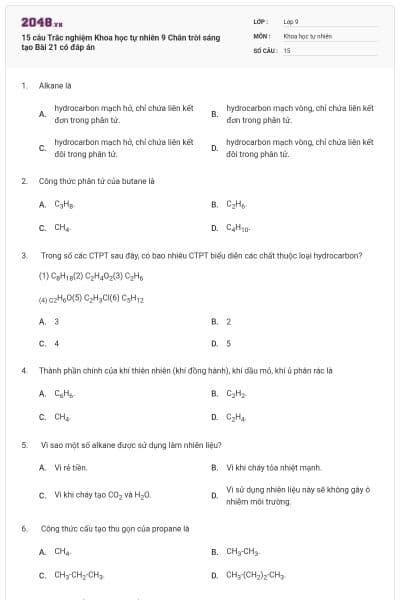 15 câu Trắc nghiệm Khoa học tự nhiên 9 Chân trời sáng tạo Bài 21 có đáp án