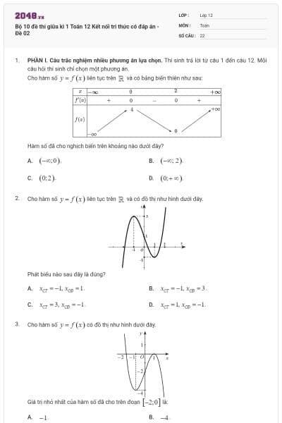 Bộ 10 đề thi giữa kì 1 Toán 12 Kết nối tri thức có đáp án - Đề 02