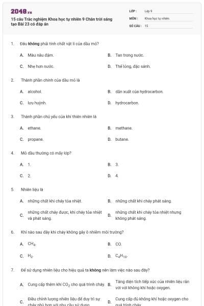 15 câu Trắc nghiệm Khoa học tự nhiên 9 Chân trời sáng tạo Bài 23 có đáp án