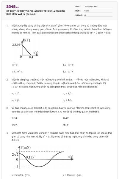 ĐỀ THI THỬ THPTQG CHUẨN CẤU TRÚC CỦA BỘ GIÁO DỤC MÔN VẬT LÝ (Đề số 4)