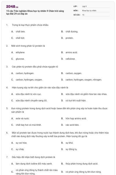 15 câu Trắc nghiệm Khoa học tự nhiên 9 Chân trời sáng tạo Bài 29 có đáp án