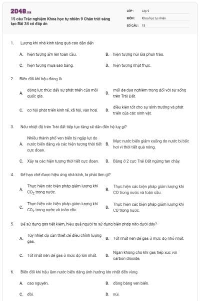 15 câu Trắc nghiệm Khoa học tự nhiên 9 Chân trời sáng tạo Bài 34 có đáp án