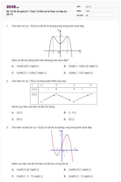 Bộ 10 đề thi giữa kì 1 Toán 12 Kết nối tri thức có đáp án - Đề 10