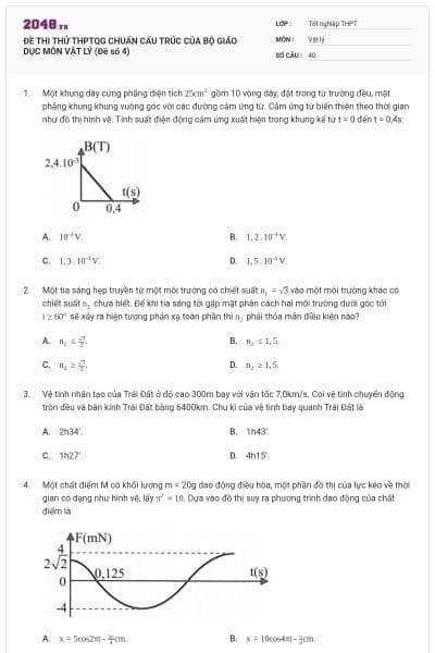 ĐỀ THI THỬ THPTQG CHUẨN CẤU TRÚC CỦA BỘ GIÁO DỤC MÔN VẬT LÝ (Đề số 4)