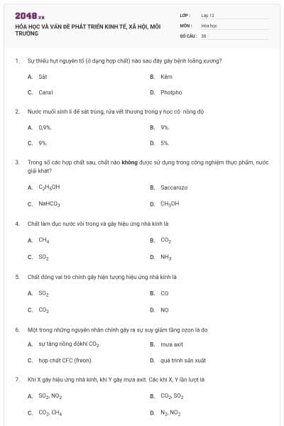 HÓA HỌC VÀ VẤN ĐỀ PHÁT TRIỂN KINH TẾ, XÃ HỘI, MÔI TRƯỜNG