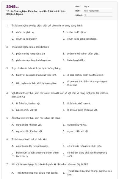 15 câu Trắc nghiệm Khoa học tự nhiên 9 Kết nối tri thức Bài 8 có đáp án