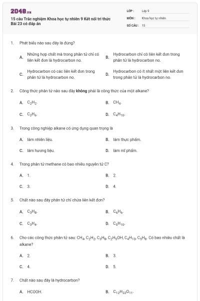15 câu Trắc nghiệm Khoa học tự nhiên 9 Kết nối tri thức Bài 23 có đáp án