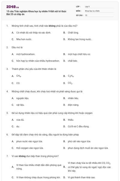 15 câu Trắc nghiệm Khoa học tự nhiên 9 Kết nối tri thức Bài 25 có đáp án