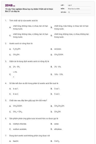 15 câu Trắc nghiệm Khoa học tự nhiên 9 Kết nối tri thức Bài 27 có đáp án