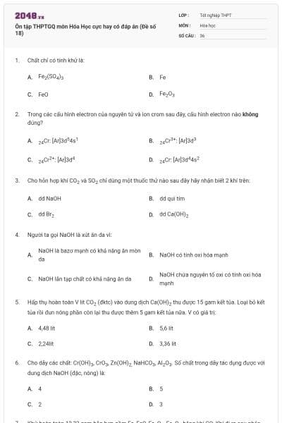 Ôn tập THPTGQ môn Hóa Học cực hay có đáp án (Đề số 18)