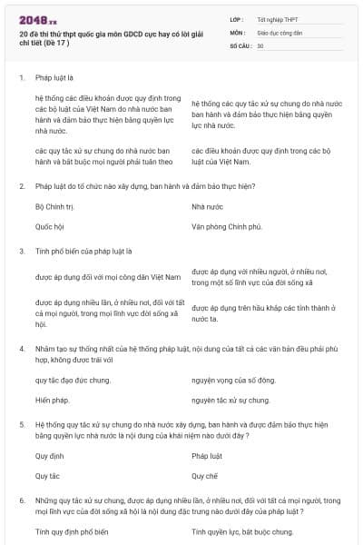 20 đề thi thử thpt quốc gia môn GDCD cực hay có lời giải chi tiết (Đề 17 )