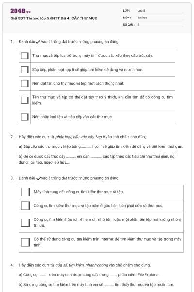 Giải SBT TIn học lớp 5 KNTT Bài 4. CÂY THƯ MỤC