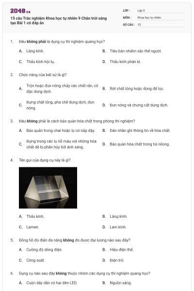 15 câu Trắc nghiệm Khoa học tự nhiên 9 Chân trời sáng tạo Bài 1 có đáp án