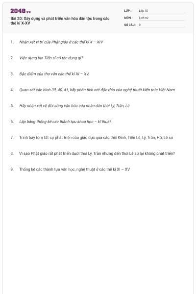 Bài 20: Xây dựng và phát triển văn hóa dân tộc trong các thế kỉ X-XV