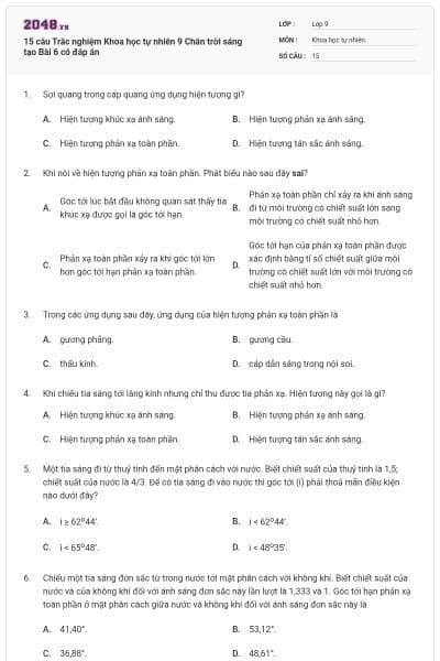 15 câu Trắc nghiệm Khoa học tự nhiên 9 Chân trời sáng tạo Bài 6 có đáp án