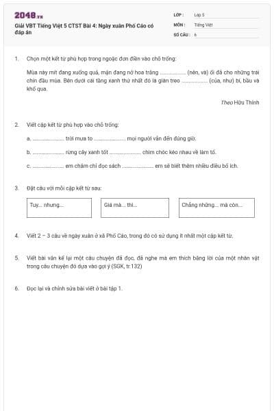 Giải VBT Tiếng Việt 5 CTST Bài 4: Ngày xuân Phố Cáo có đáp án